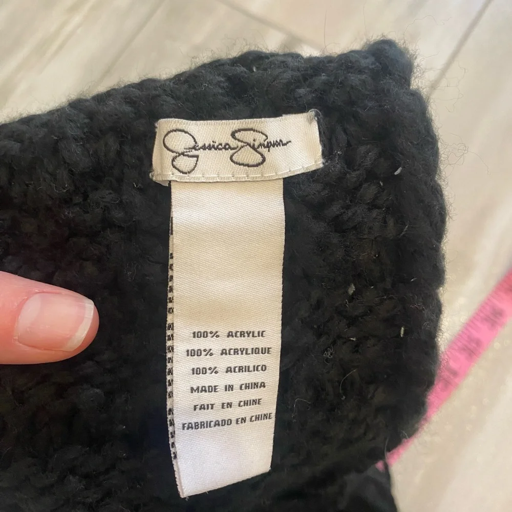 Jessica Simpson Acrylic Solid Black Knitted Warm Long Scarf with Fringe, OS